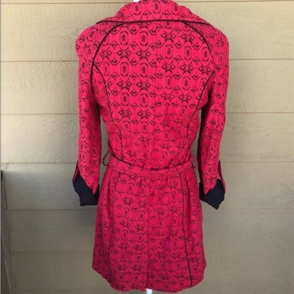 W118 By Walter Baker Jackets & Coats Pallava Lace Trench Coat Red Black - M - Picture 2 of 4